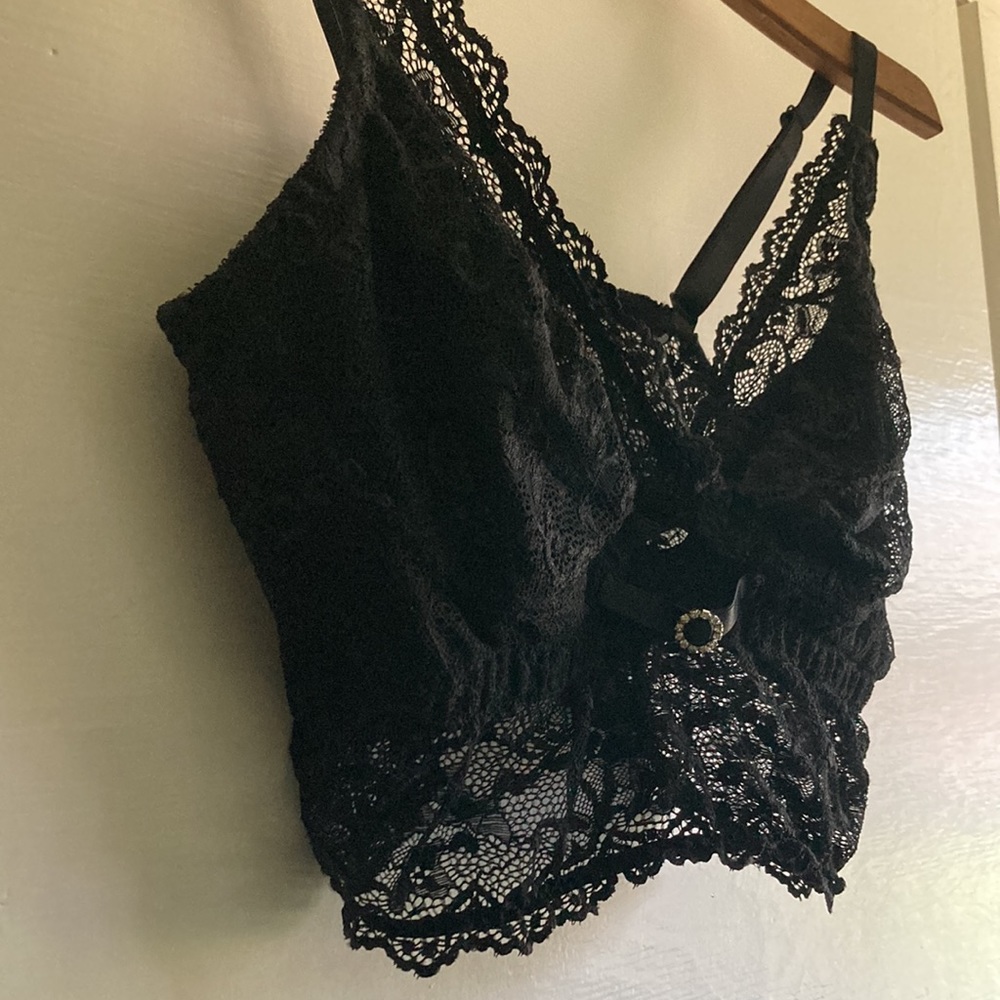 Mayana Geneviere NIKKI Long Line Black Lace Bralette, Size Medium
